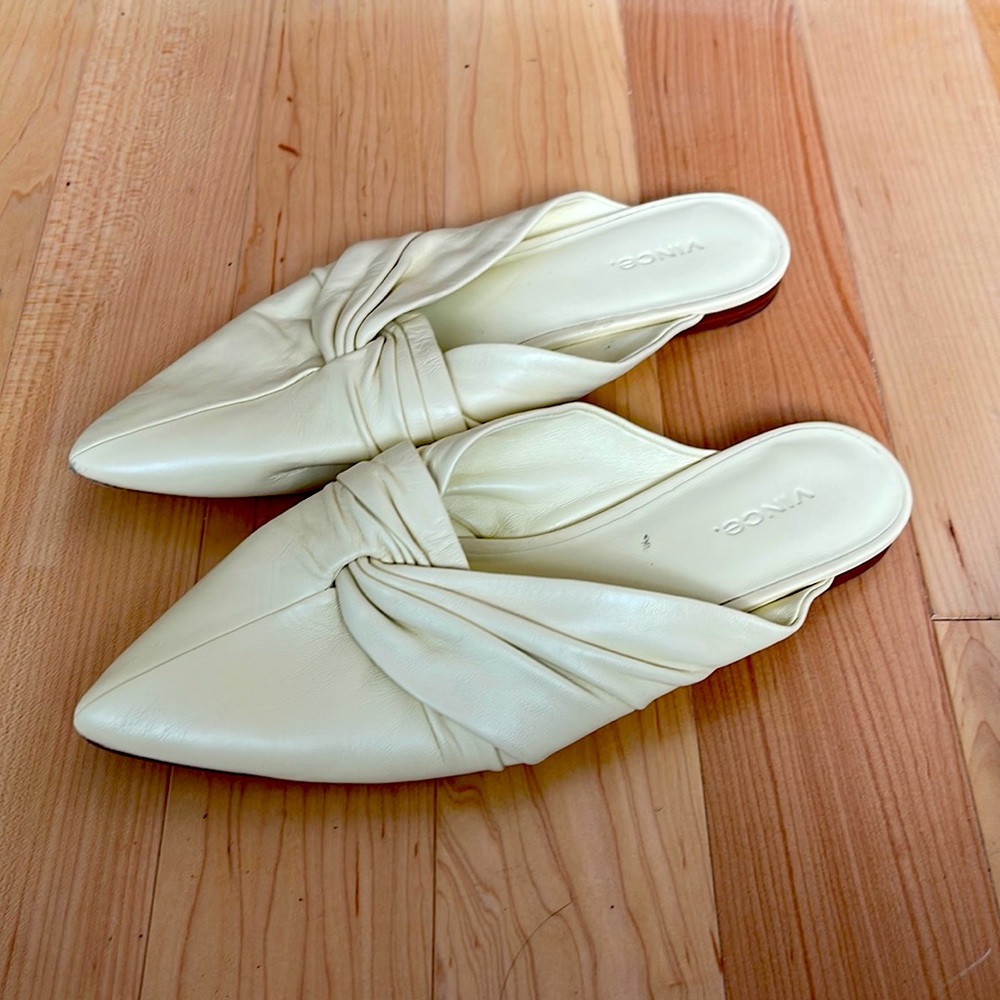 Vince Crenne Pale Yellow Leather Mules Size 9